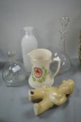 Pottery and Glassware Including Brass Water Jug, W
