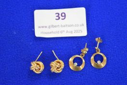 2x Pairs of 9ct Gold Earring 2.2g total