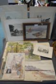 Original Landscape Watercolours, Vintage Prints, etc.