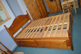 Pine Double Bed Frame with Four Storage Drawers