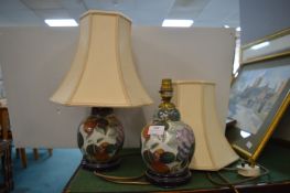 2x Pottery Table Lamp Bases with Cream Shades