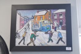 Oil on Canvas Winter Scene by P. Lewis