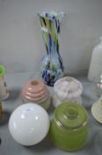 4x Vintage Glass Lampshades, and a Vase