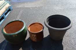 2x Glazed Terracotta Planters, and a 1x Plastic Planter