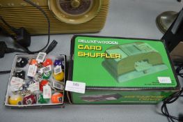 Box of Pool Bool Keyrings and a Wooden Card Shuffler