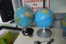 2x Illuminated Terrestrial Globes