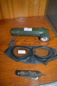 Vintage Goggles, Penknife, and a Torch