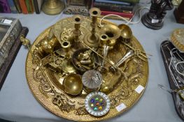 Large Brass Wall Plaque, Candlesticks, Decorative Items, etc.