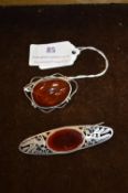 2x Silver Mounted Amber Brooches (one continental)