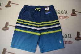 Spyder Blue & Green Stripe Swim Shorts Size: 11-12 years