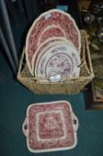 Box of Red & White Plates by Masons, etc.