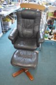 Leather Swivel Armchair and Footstool