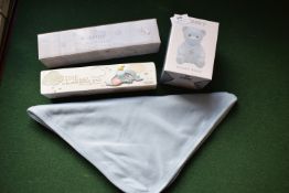 *Disney Dumbo Birth Certificate Holder, Blue Teddy Bear Money Bank, and a Blue Baby Blanket