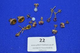 6x Pairs of 9ct Gold Gemstone Ear Studs 6.6g gross