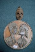African Carved Wood Tribal Wall Plaque, and Wall Mask