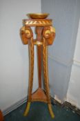 Carved Wooden Plantstand/Torchiere with Gilded Rams Head Design