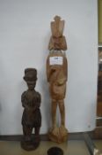 2x African Carved Wood Tribal Figures