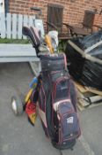 Petron Golf Trolley, Masters, Bag, and Assorted Golf Clubs