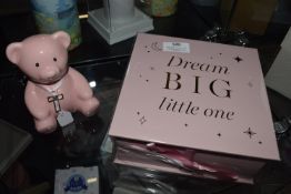 *Dream Big Little One Pink Keepsake Box, and Teddy Bear Money Bank