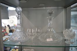 2x Glass Ships Decanters and 4x Brandy Glasses