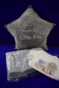 *Baby Vest, Star Cushion, and a Grey Baby Blanket