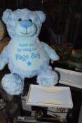 *Paige Boy Teddy Bear, and 2x Blue Bow Plaque