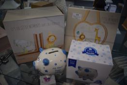 *Saffari Bookends, Heart Plaque, and a Blue My First Piggybank