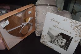 *Happy Anniversary Photo Frame, Heart Cushion, and Heart Serving Board