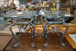 Pair of Wrought Iron Brass Topped Occasional Tables