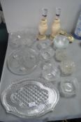 Glassware Including Cake Stand, Serving Dishes, and Dessert Bowls