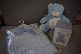 *Blue Teddy, Blue Baby Blanket, and a Blue Teddy Bear Money Bank