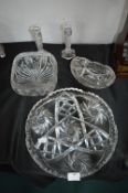 Cut Glass Lead Crystal Serving Bowls and Candlesticks