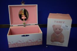 *Musical Ballerina Jewellery Box, and a Teddy Bear Money Bank