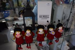 *5x Shelf Sitting Ladybird Lady Ornaments, and a Black Lantern