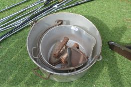 2x Aluminium Jam Pans, plus Flat Irons