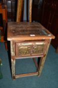 Indian Side Table with Single Drawer and Brass Elephant Plaque Design