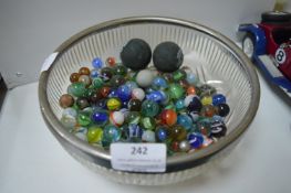 Glass Bowl Containing Vintage Marbles