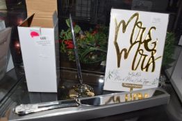 *Wedding Cake Knife, MR & Mrs Acrylic Cake Topper, and Jewel Encrusted Pen & Stand