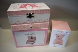 *Pink Ballerina Musical Jewellery Box, and a Pink Teddy Bear Money Bank
