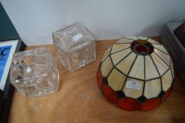 Leaded Glass Lampshade (AF), and 2x Retro Glass Shades