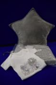 *Welcome to the World Baby Vest, Grey Baby Blanket, and Grey Star Cushion