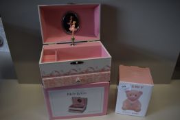 *Pink Ballerina Musical Jewellery Box, and a Pink Teddy Bear Money Bank