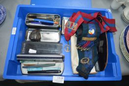 Assorted Collectibles Including Masonic Regalia, Fountain Pens, etc.