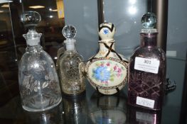 4x Glass and Pottery Scent Bottles