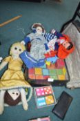 Case of Vintage Toys and Dolls