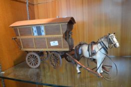 Pottery Horse and Wooden Romany Caravan