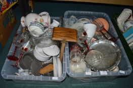 2x Storage Boxes Containing Pottery and Glassware