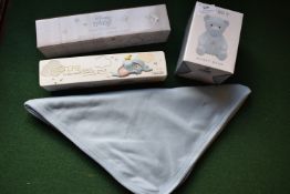 *Disney Dumbo Birth Certificate Holder, Blue Teddy Bear Money Bank, and a Blue Baby Blanket