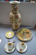 Large Eastern Vase, plus Cups & Saucers, etc.