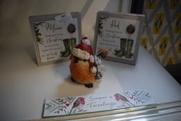 *Mum and Dad Memorial Robin Plaques, Robin Ornament, and a Robin Plaque